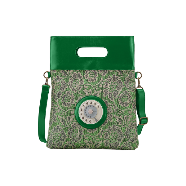 Emma phone bag 2.0 raffia damascato verde