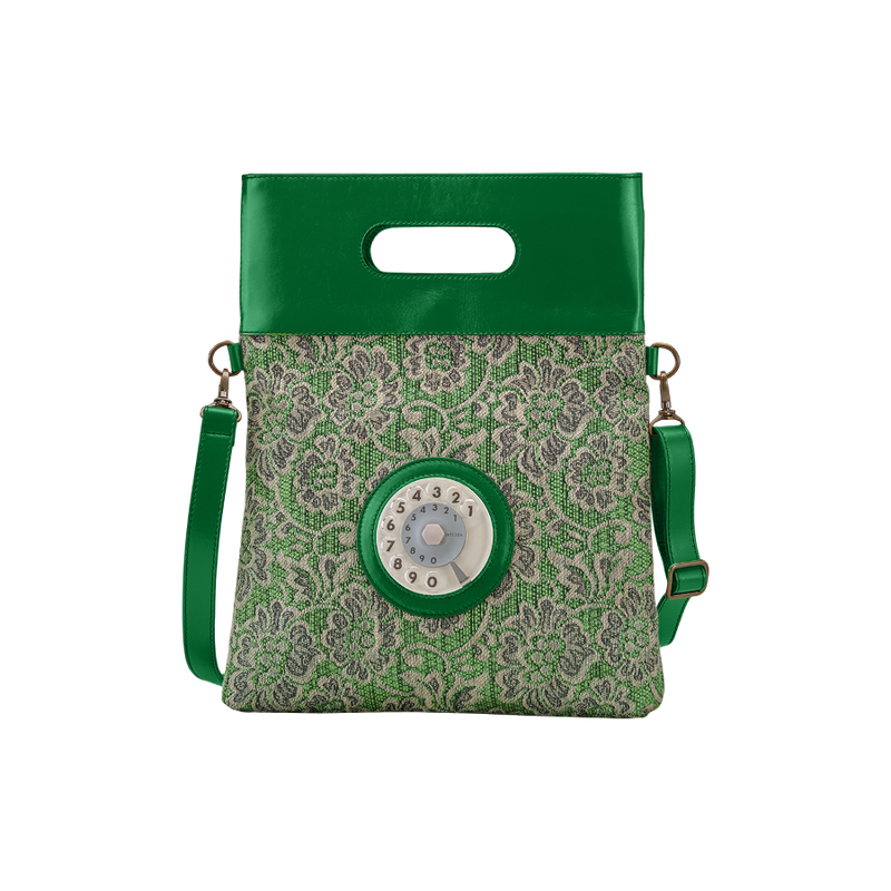 Emma phone bag 2.0 raffia damascato verde