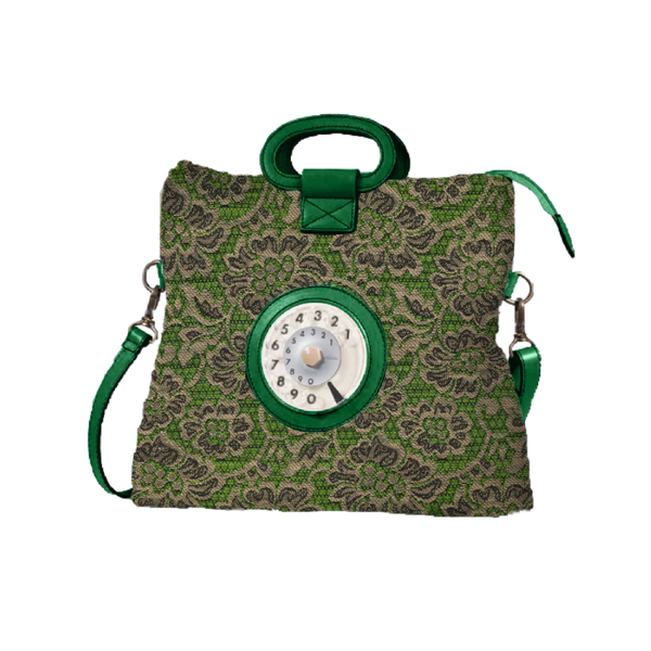 Emma phone bag raffia damascato verde
