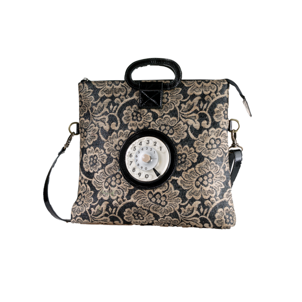 Emma phone bag raffia damascato nero
